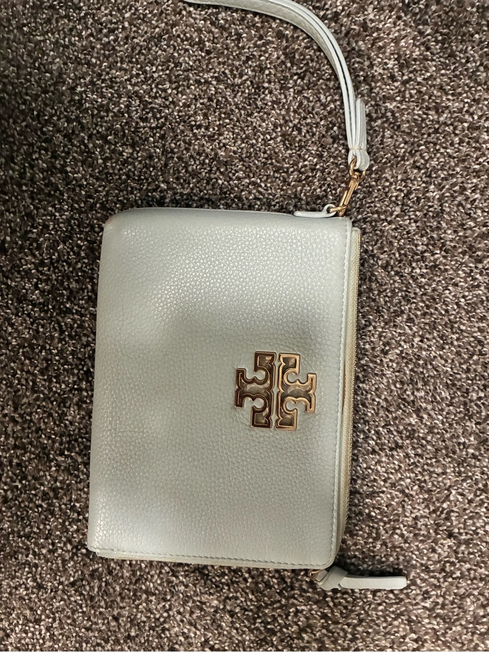Tory Burch Pale whiteLeather Wristlet with Gold Logo